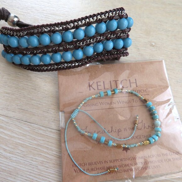 KELITCH Turquoise Mix Beads 2 Bracelets Handmade 1 New 1 Used - Picture 1 of 10